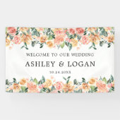 ピンクと金ゴールドフローラエレガントな結婚式へようこそ 横断幕 (横)