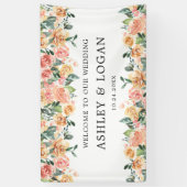 ピンクと金ゴールドフローラエレガントな結婚式へようこそ 横断幕 (縦)