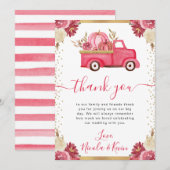 ピンクと金ゴールドフローラカボチャートラック秋の結婚式 サンキューカード (正面/裏面)