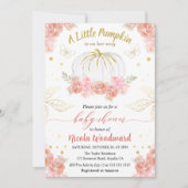 ピンクと金ゴールドフローラカボチャ女の子ベビーシャワー 招待状 (正面)