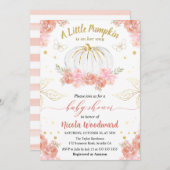 ピンクと金ゴールドフローラカボチャ女の子ベビーシャワー 招待状 (正面/裏面)