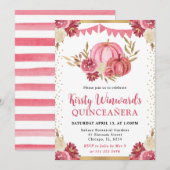 ピンクと金ゴールドフローラカボチャ秋キンセアニェラ 招待状 (正面/裏面)