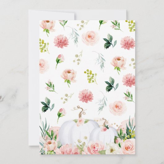 ピンクと金ゴールドフローラカボチャ赤ちゃんシャワー 招待状 (裏面)