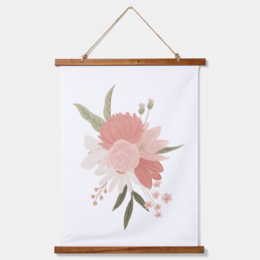 ピンクと金ゴールドフローラグリーナリーガール子供部屋デコール 吊り下げ型タペストリー (正面)