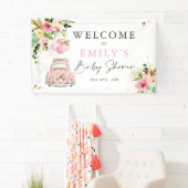 ピンクと金ゴールドフローラドライブバイベビーシャワーようこそ 横断幕 (インサイチュ)