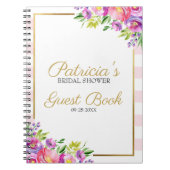 ピンクと金ゴールドフローラブライダルシャワーゲストブック ノートブック (正面)