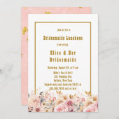 ピンクと金ゴールドフローラブリデスメイドランチョン 招待状 (正面/裏面)