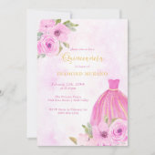 ピンクと金ゴールドフローラプリンセスドレスキンセアニェラ 招待状 (正面)
