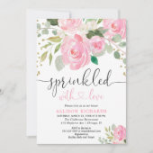 ピンクと金ゴールドフローラベビー散水女 招待状 (正面)