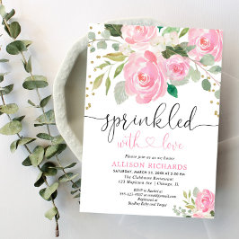 ピンクと金ゴールドフローラベビー散水女 招待状