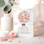 ピンクと金ゴールドフローラホットエアバルーン1st誕生日 招待状