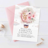 ピンクと金ゴールドフローラホットエアバルーン1st誕生日 招待状