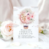 ピンクと金ゴールドフローラホットエアバルーン1st誕生日 招待状