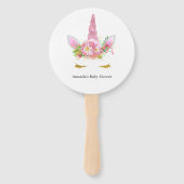 ピンクと金ゴールドフローラユニコーン女の子の赤ちゃんシャワー ハンドファン (正面)