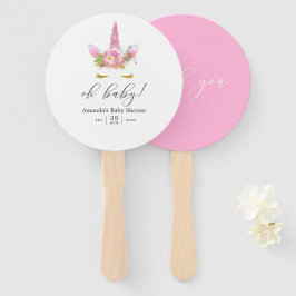 ピンクと金ゴールドフローラユニコーン女の子の赤ちゃんシャワー ハンドファン