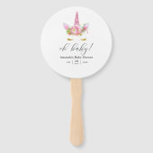 ピンクと金ゴールドフローラユニコーン女の子の赤ちゃんシャワー ハンドファン (正面)