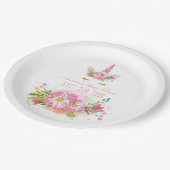 ピンクと金ゴールドフローラユニコーン女の子の赤ちゃんシャワー ペーパープレート (アングル)