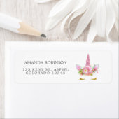 ピンクと金ゴールドフローラユニコーン女の子の赤ちゃんシャワー ラベル (インサイチュ)