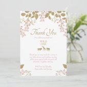 ピンクと金ゴールドフローラワイルドワンサファリベビーシャワー サンキューカード (スタンド正面)
