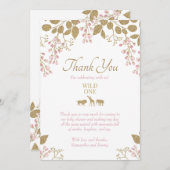 ピンクと金ゴールドフローラワイルドワンサファリベビーシャワー サンキューカード (正面/裏面)