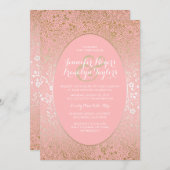 ピンクと金ゴールドフローラヴィンテージウェディング招待状 招待状 (正面/裏面)
