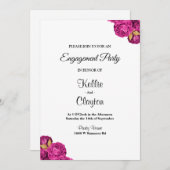 ピンクと金ゴールドフローラ婚約パーティ 招待状 (正面/裏面)