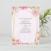 ピンクと金ゴールドフローラ幾何学的ブリデスメイドランチョン 招待状 (スタンド正面)