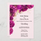 ピンクと金ゴールドフローラ結婚式招待状 招待状 (正面/裏面)