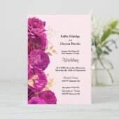 ピンクと金ゴールドフローラ結婚式招待状 招待状 (スタンド正面)