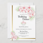 ピンクと金ゴールドフローラ誕生日ディナーパーティー 招待状 (正面)
