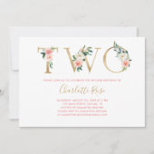 ピンクと金ゴールドフローラ2nd誕生日パーティの招待状 招待状 (正面)