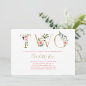 ピンクと金ゴールドフローラ2nd誕生日パーティの招待状 招待状 (スタンド正面)