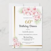 ピンクと金ゴールドフローラ60th誕生日ディナーパーティー 招待状 (正面)