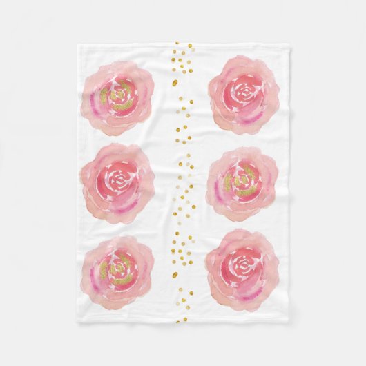 ピンクと金ゴールドフローラ フリースブランケット (正面)
