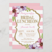 ピンクと金ゴールドブライダルランチョン招待状フローラ 招待状 (正面/裏面)
