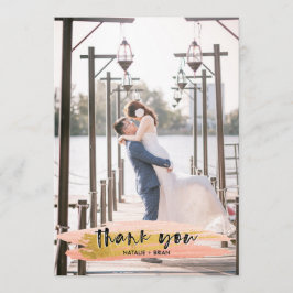 ピンクと金ゴールドブラシありがとうありがとう2 Photo Card サンキューカード