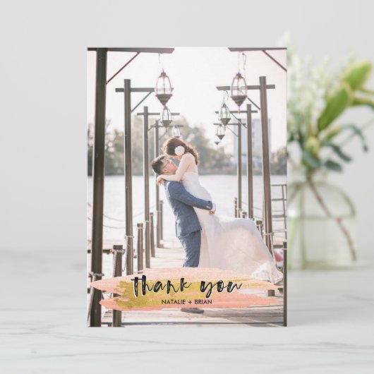 ピンクと金ゴールドブラシありがとうありがとう2 Photo Card サンキューカード (スタンド正面)