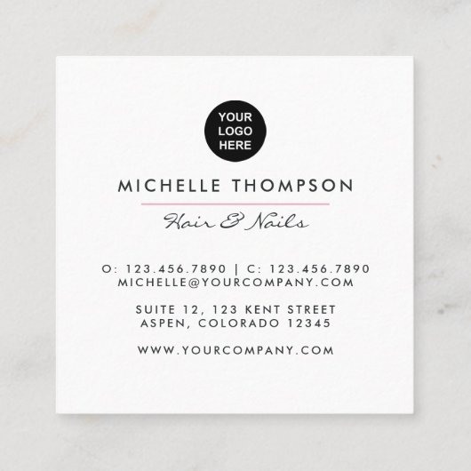 ピンクと金ゴールドブラシストロークの名刺 スクエア名刺 (裏面)