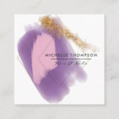 ピンクと金ゴールドブラシストロークの名刺 スクエア名刺 (正面)