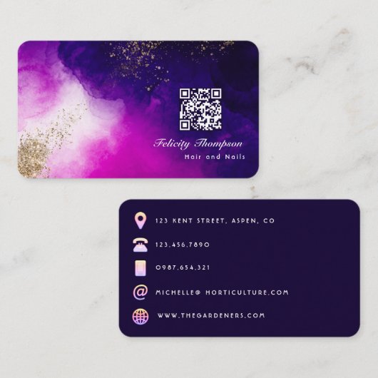 ピンクと金ゴールドブラシストロークの名刺 名刺 (正面/裏面)