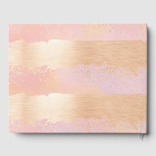 ピンクと金ゴールドブラシ結婚ストロークのゲストブック ゲストブック (裏面)