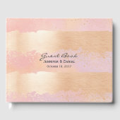 ピンクと金ゴールドブラシ結婚ストロークのゲストブック ゲストブック (正面)