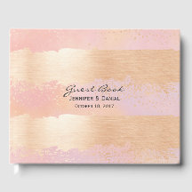 ピンクと金ゴールドブラシ結婚ストロークのゲストブック