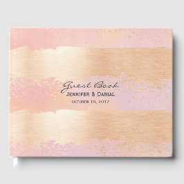 ピンクと金ゴールドブラシ結婚ストロークのゲストブック ゲストブック