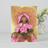 ピンクと金ゴールドブラックの女性の誕生日パーティー 箔招待状 (立ち正面)