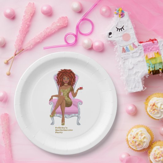 ピンクと金ゴールドブラックの女性 ペーパープレート (パーティー)