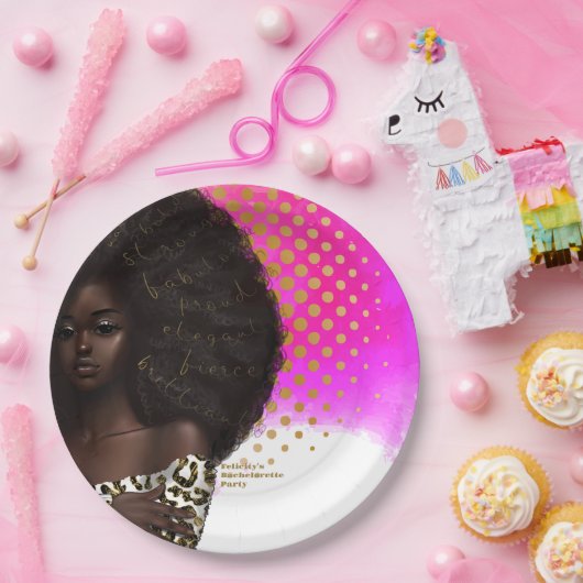 ピンクと金ゴールドブラックの女性 ペーパープレート (パーティー)