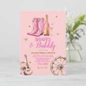 ピンクと金ゴールドブーツと泡立ちブライダルシャワー 招待状 (スタンド正面)