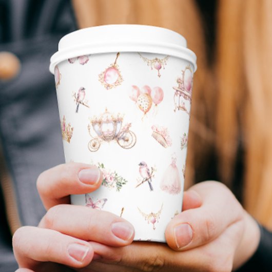 ピンクと金ゴールドプリンセスおとぎ話バースデーパーティー 紙コップ