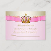 ピンクと金ゴールドプリンセスガールズおむつラッフルチケット エンクロージャーカード (裏面)